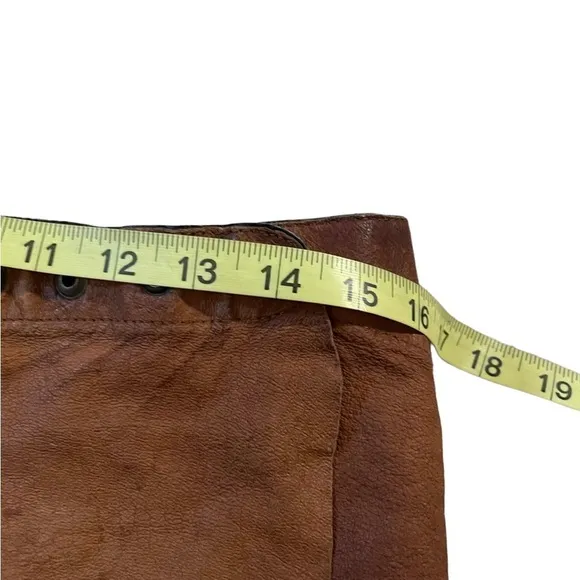 Handmade brown leather patchwork mini skirt one size