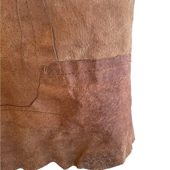 Handmade brown leather patchwork mini skirt one size