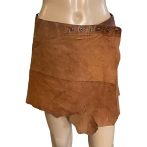 Handmade brown leather patchwork mini skirt one size
