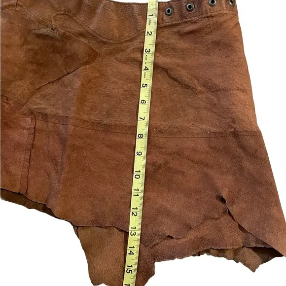 Handmade brown leather patchwork mini skirt one size