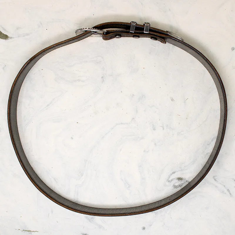 Handsome Tooled Leather Belt with Turquoise Inlay Hardware
