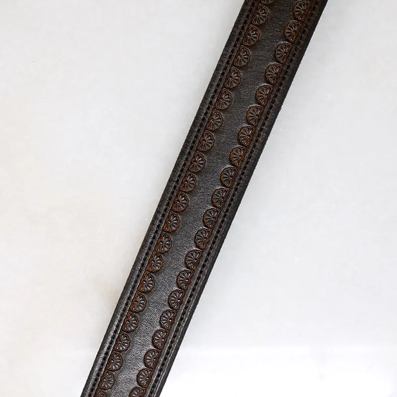 Handsome Tooled Leather Belt with Turquoise Inlay Hardware