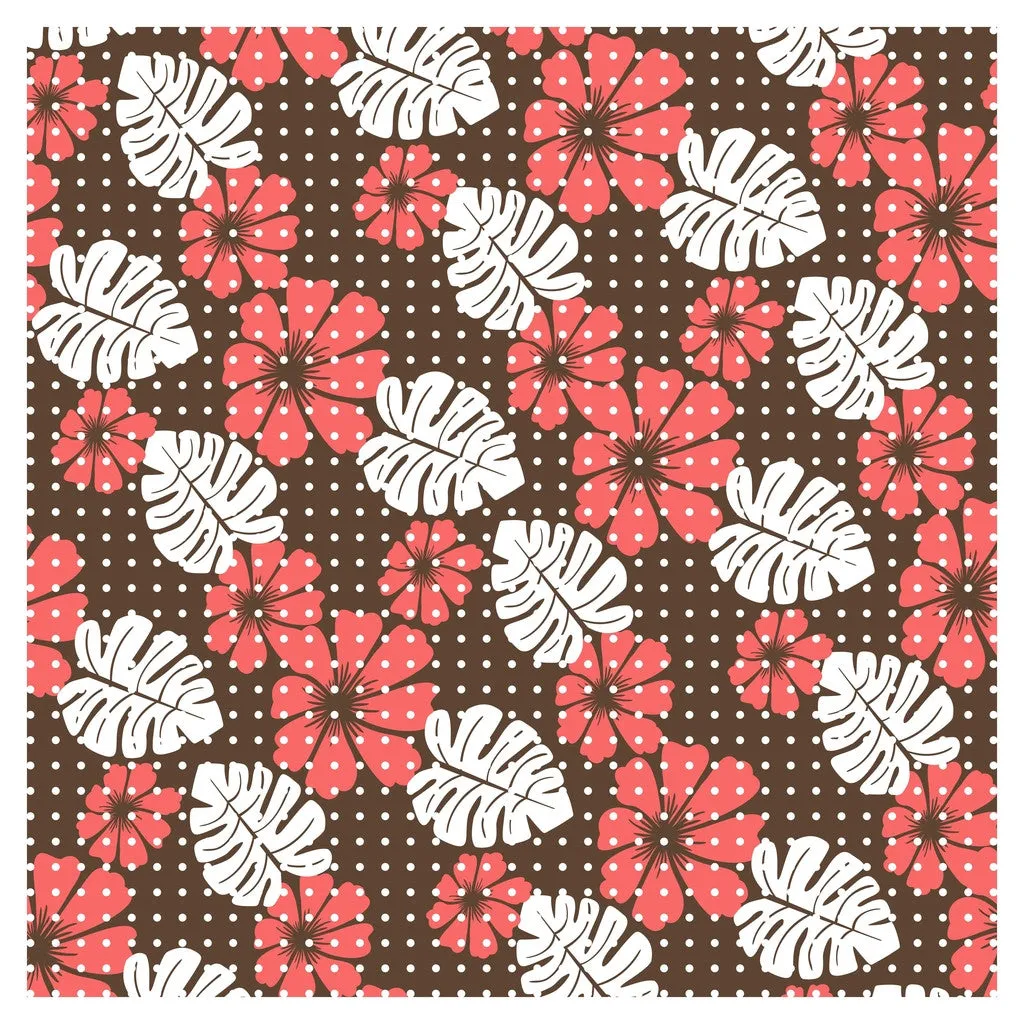 Hawaiian Prints Blue Coral Brown Adhesive Vinyl Sheet