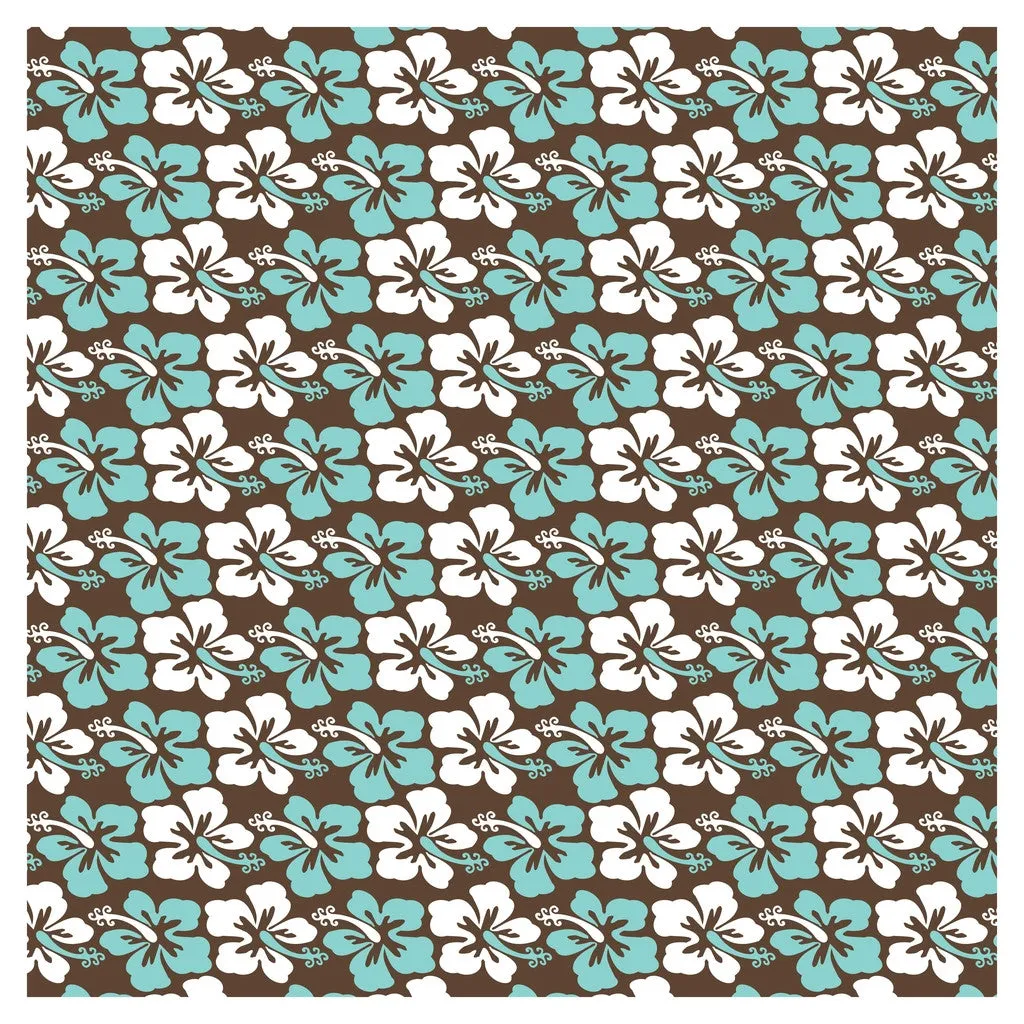 Hawaiian Prints Blue Coral Brown Adhesive Vinyl Sheet