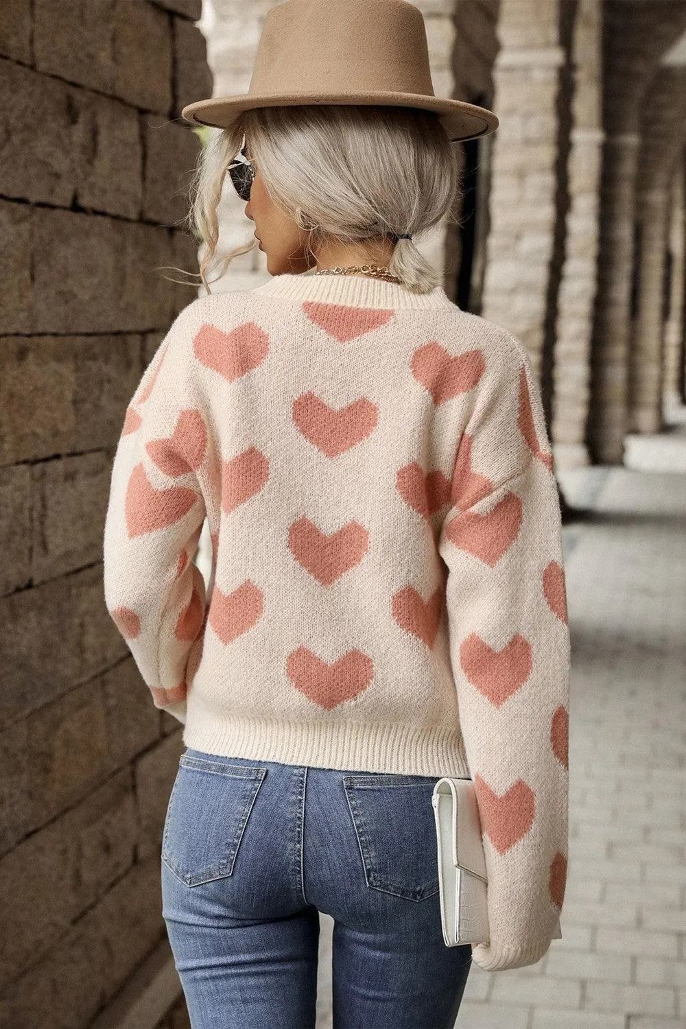 Hazel Blues® | Heart Pattern Dropped Shoulder Sweater