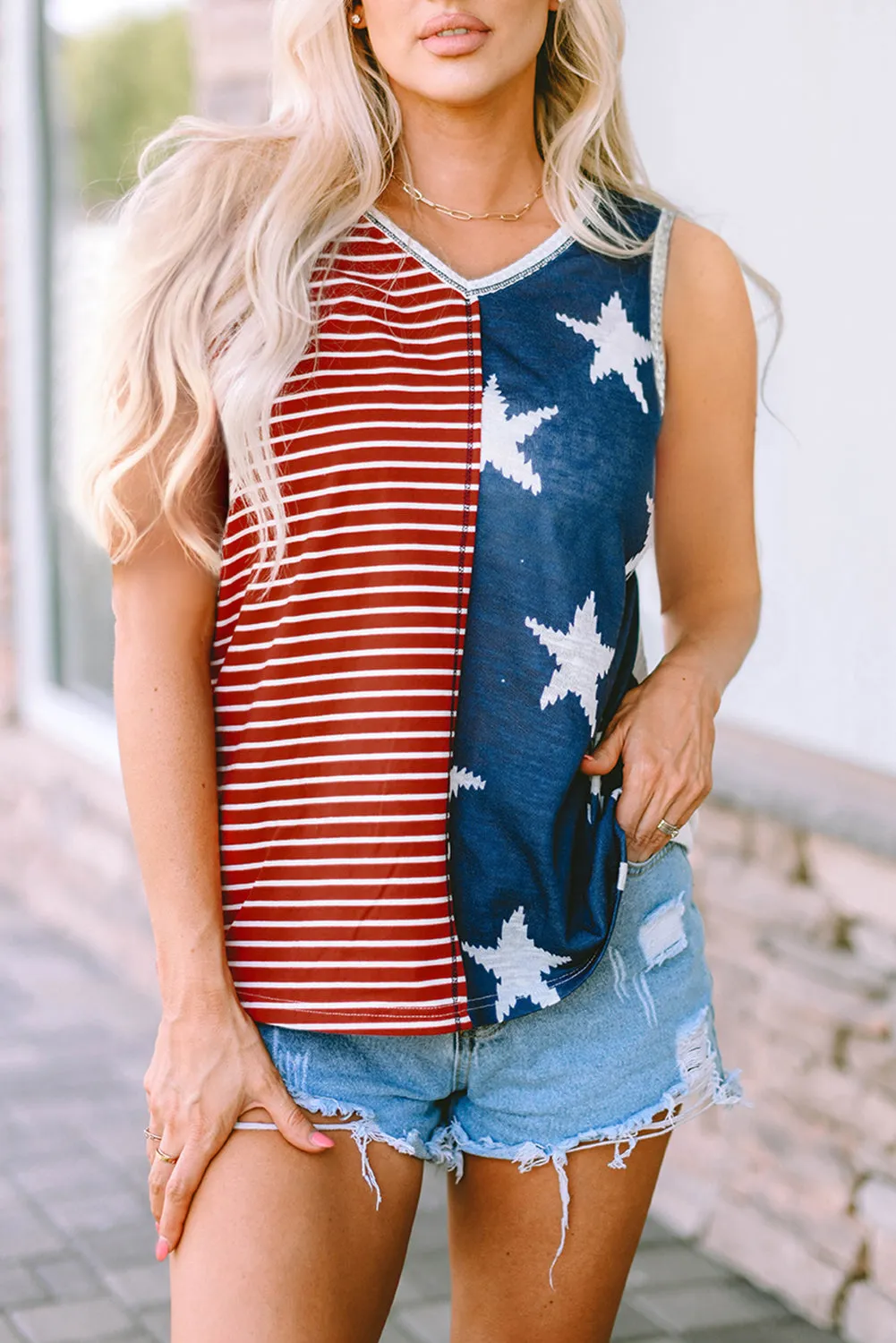 Hazel Blues® |  Star and Stripe V-Neck Tank