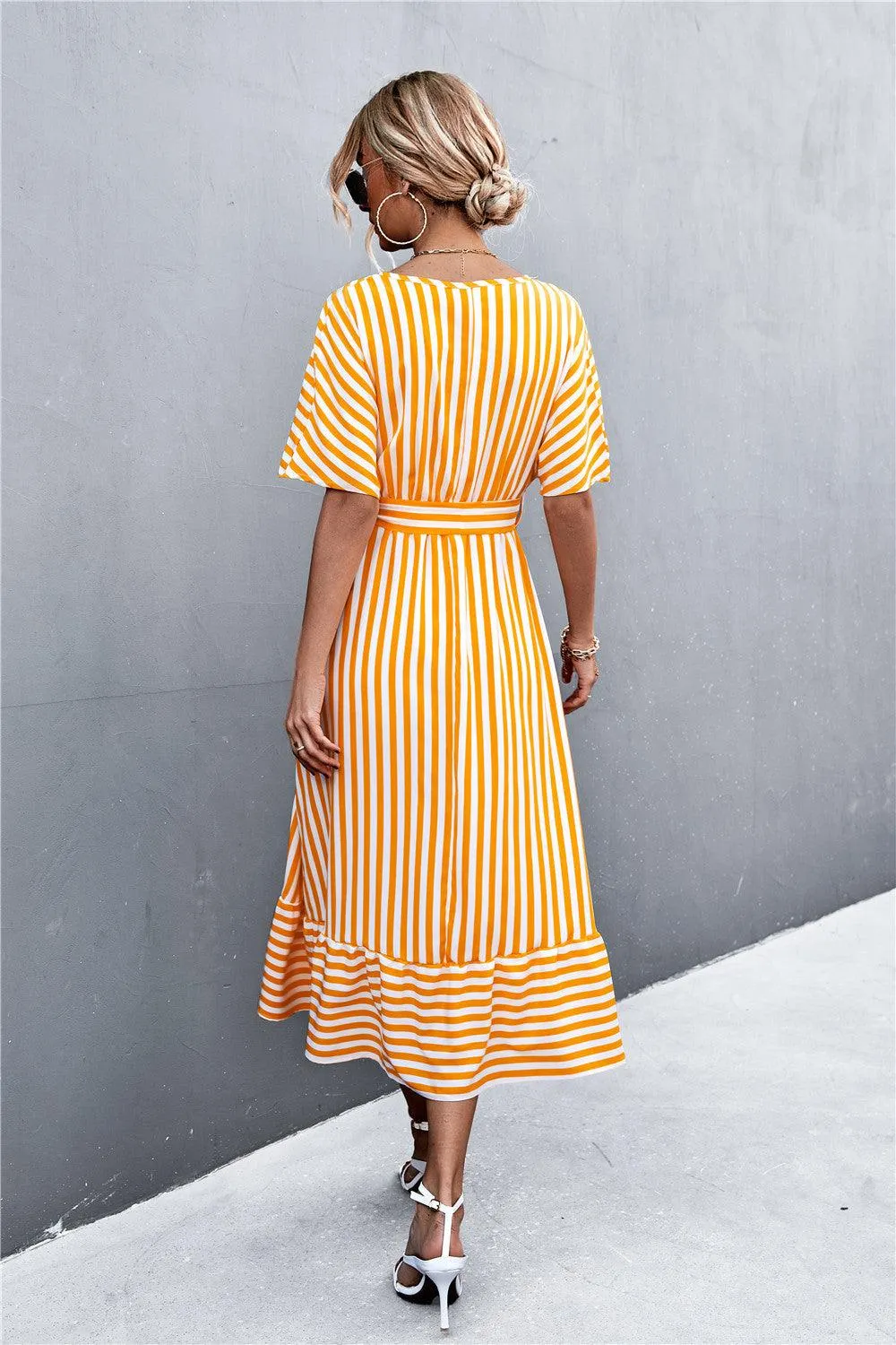 Hazel Blues® | Striped Tie Belt Midi Dress
