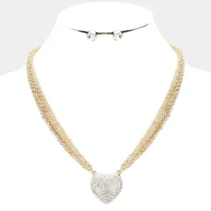 Heart Pendant Clear Rhinestone Embellished Necklace Set