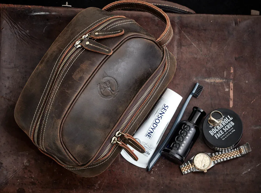 HERITAGE BROWN LEATHER DOPP BAG