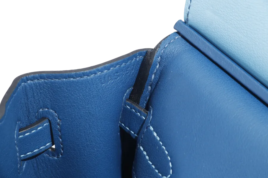 HERMES BIRKIN 25 HSS STAMP U (YEAR 2022) BLUE CELESTE MIX NAVY BLUE SWIFT LEATHER BRUSHED GOLD HARDWARE WITH LOCK&KEYS AND DUST COVER
