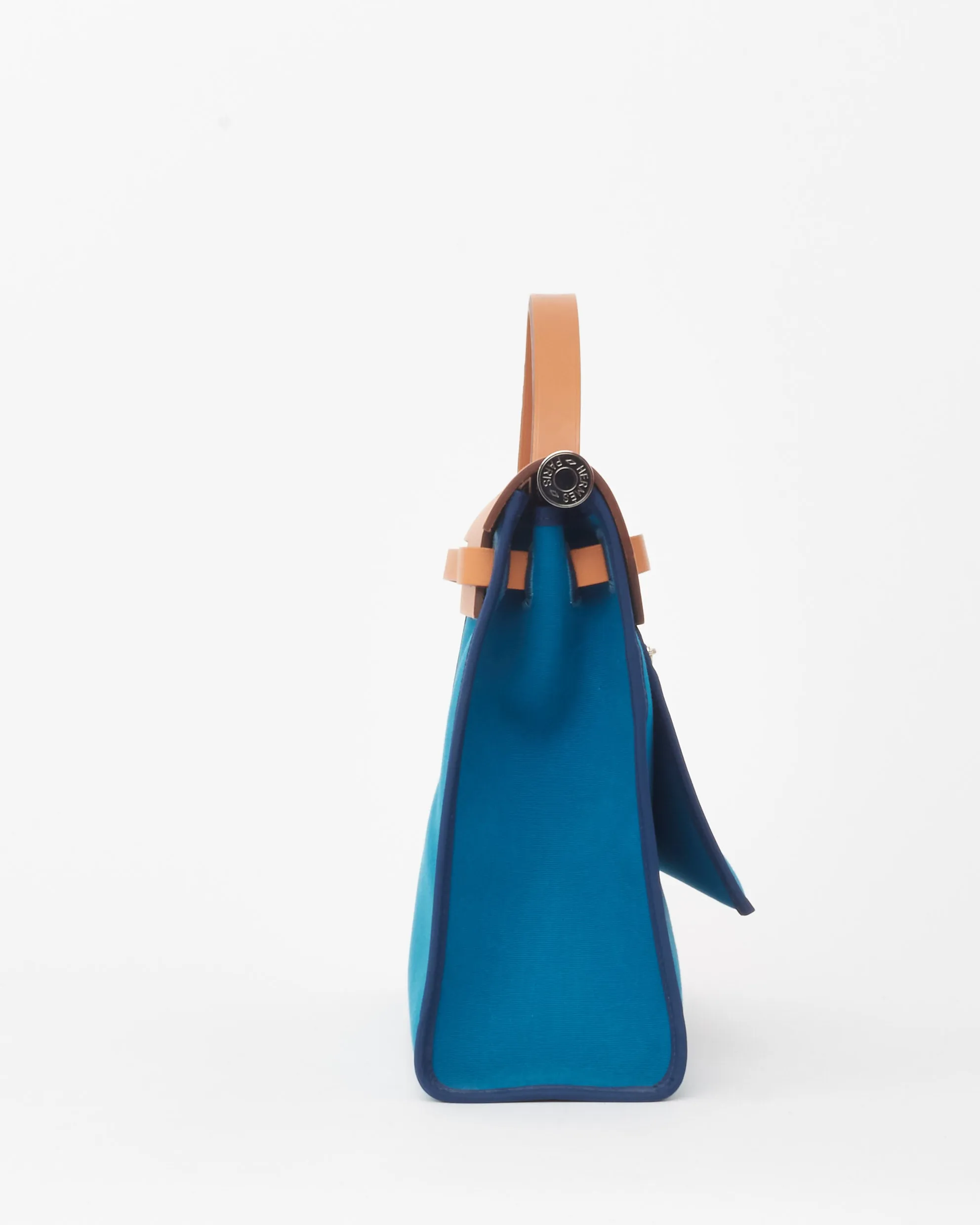 Hermès Blue Toile Canvas & Tan Leather Herbag Zip 31 PHW