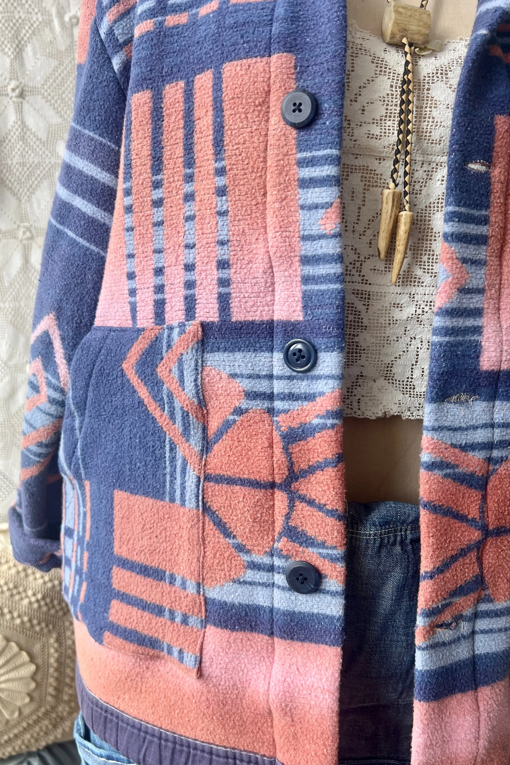 HF196 The Highlands Foundry Navy/Rose Beacon Blanket Utility Jacket