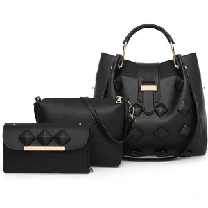 High Quality Three In One Set leather Black Handbag