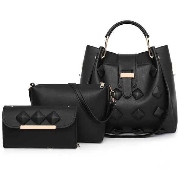 High Quality Three In One Set leather Black Handbag