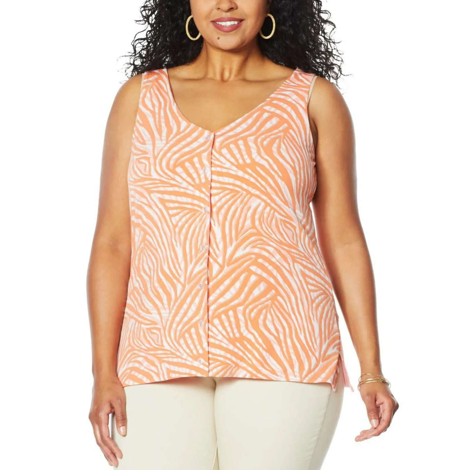 IMAN Women's Plus Size Boho Chic Reversible Button Front Tank Top