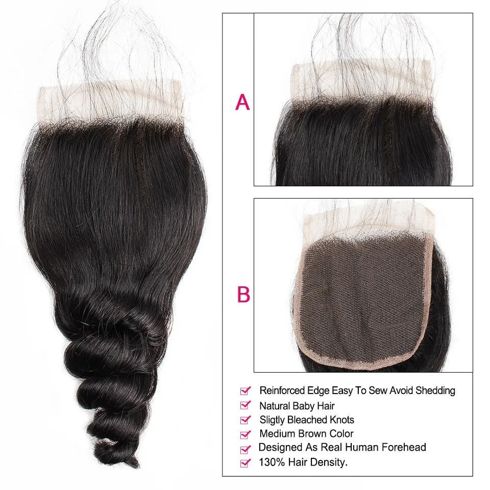 Indian Loose Wave 4"x4" Lace Closure