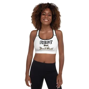 IR Padded Sports Bra White/Blk Trim -Rest But Don't Quit
