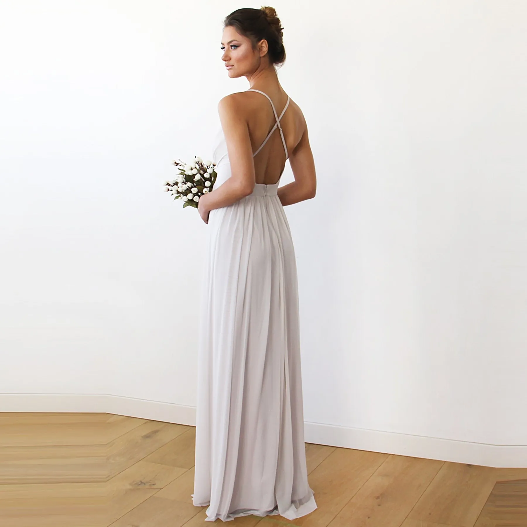 Ivory maxi dress with adjustable straps #1170