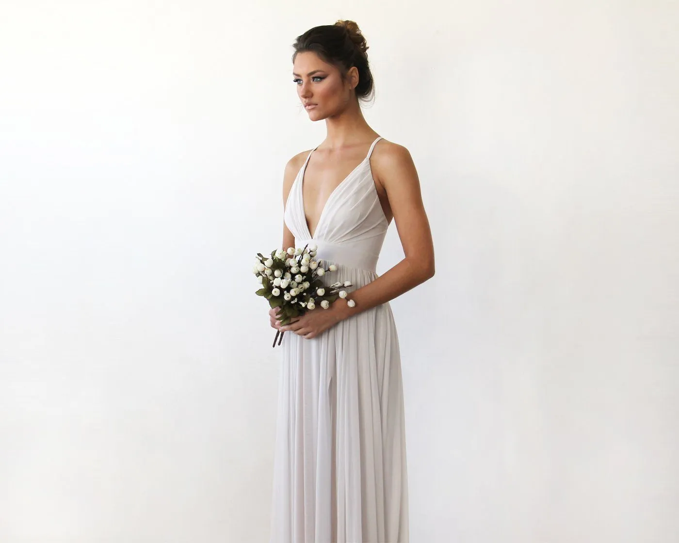 Ivory maxi dress with adjustable straps #1170