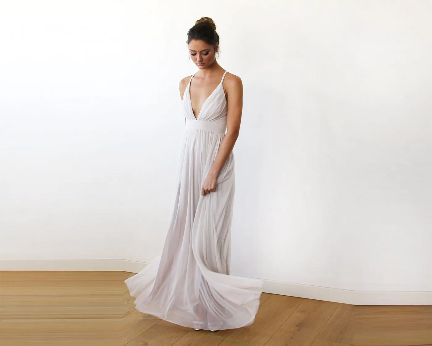 Ivory maxi dress with adjustable straps #1170