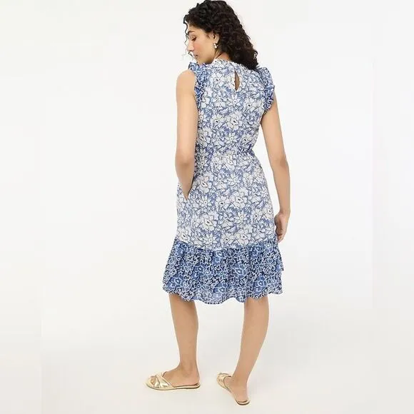 J Crew Factory NWT Mini Dress with Ruffle Sleeves Size 14 in Calas Block Mix