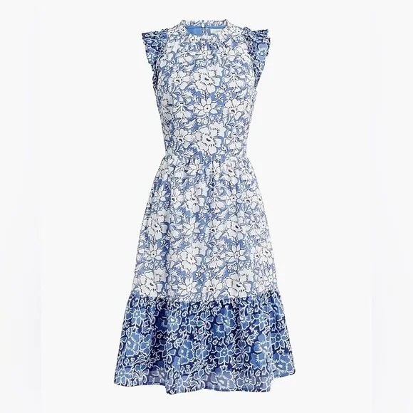 J Crew Factory NWT Mini Dress with Ruffle Sleeves Size 14 in Calas Block Mix