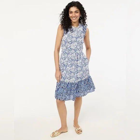 J Crew Factory NWT Mini Dress with Ruffle Sleeves Size 14 in Calas Block Mix