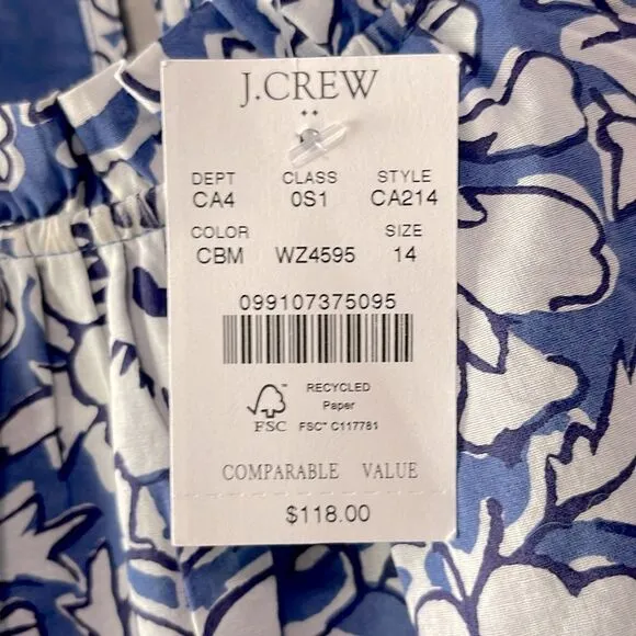 J Crew Factory NWT Mini Dress with Ruffle Sleeves Size 14 in Calas Block Mix