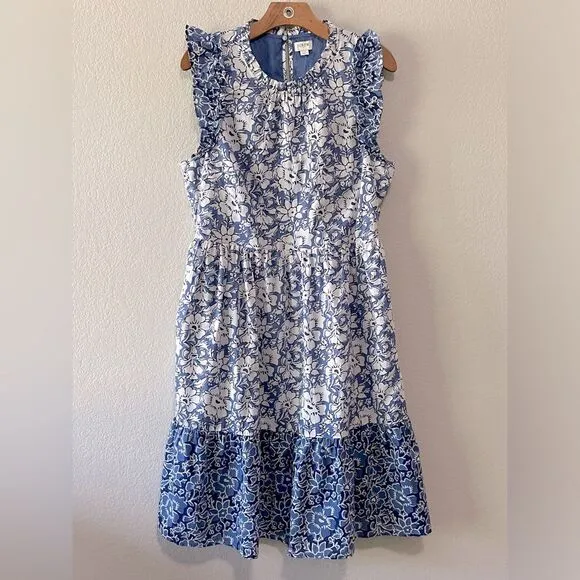 J Crew Factory NWT Mini Dress with Ruffle Sleeves Size 14 in Calas Block Mix