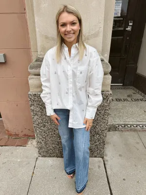 Jewel Studded White Button Down Shirt
