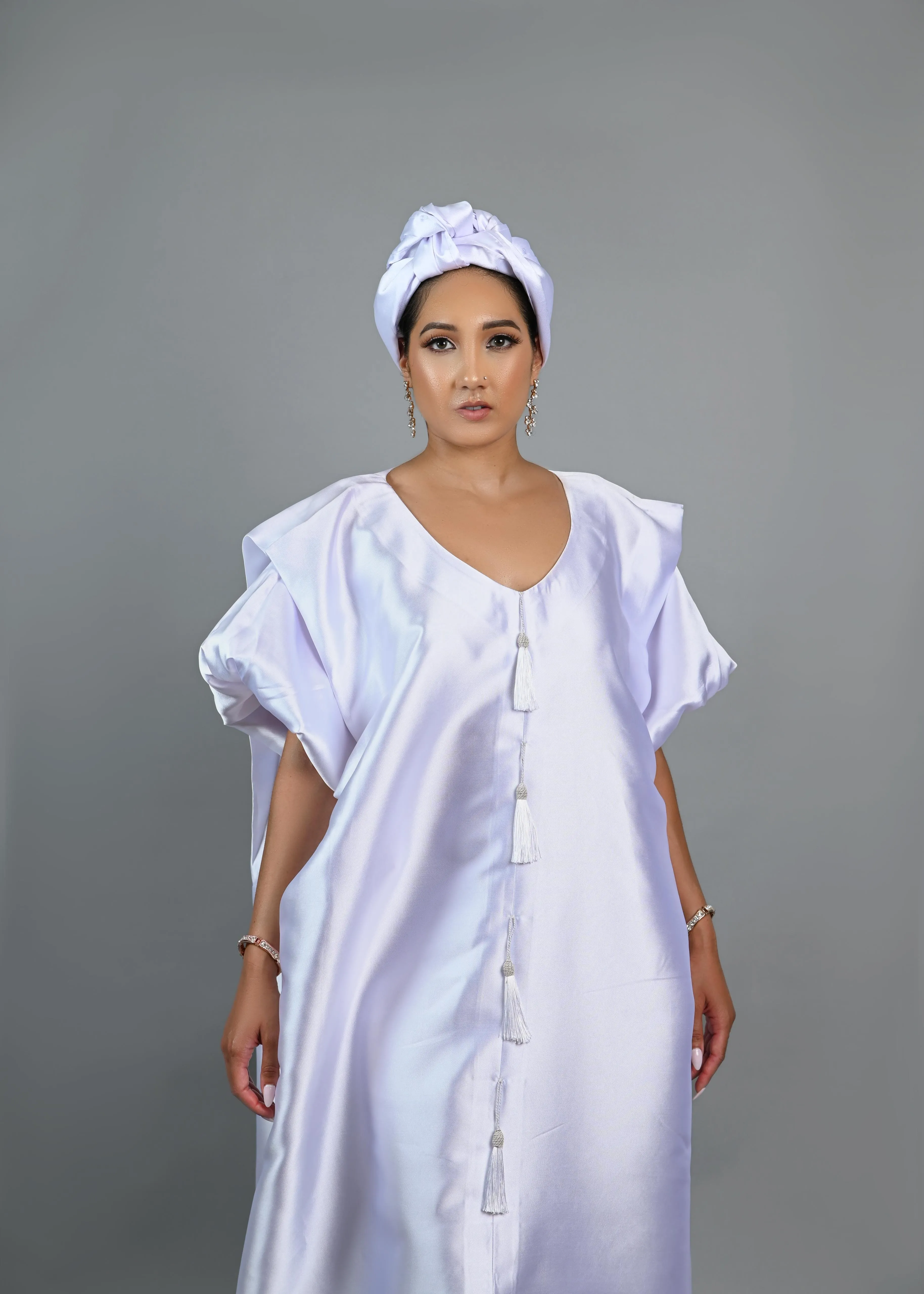 Joromi Mikado Silk Boubou kaftan dress (White)