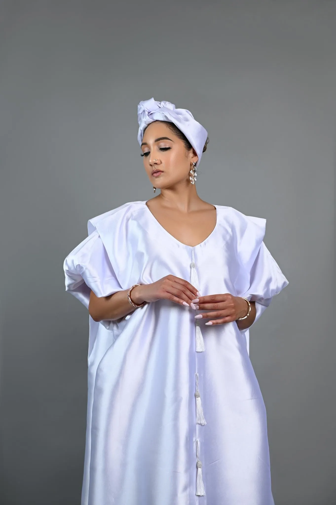 Joromi Mikado Silk Boubou kaftan dress (White)