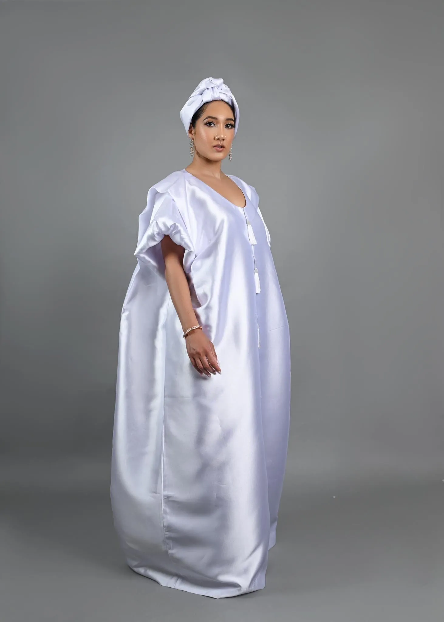 Joromi Mikado Silk Boubou kaftan dress (White)