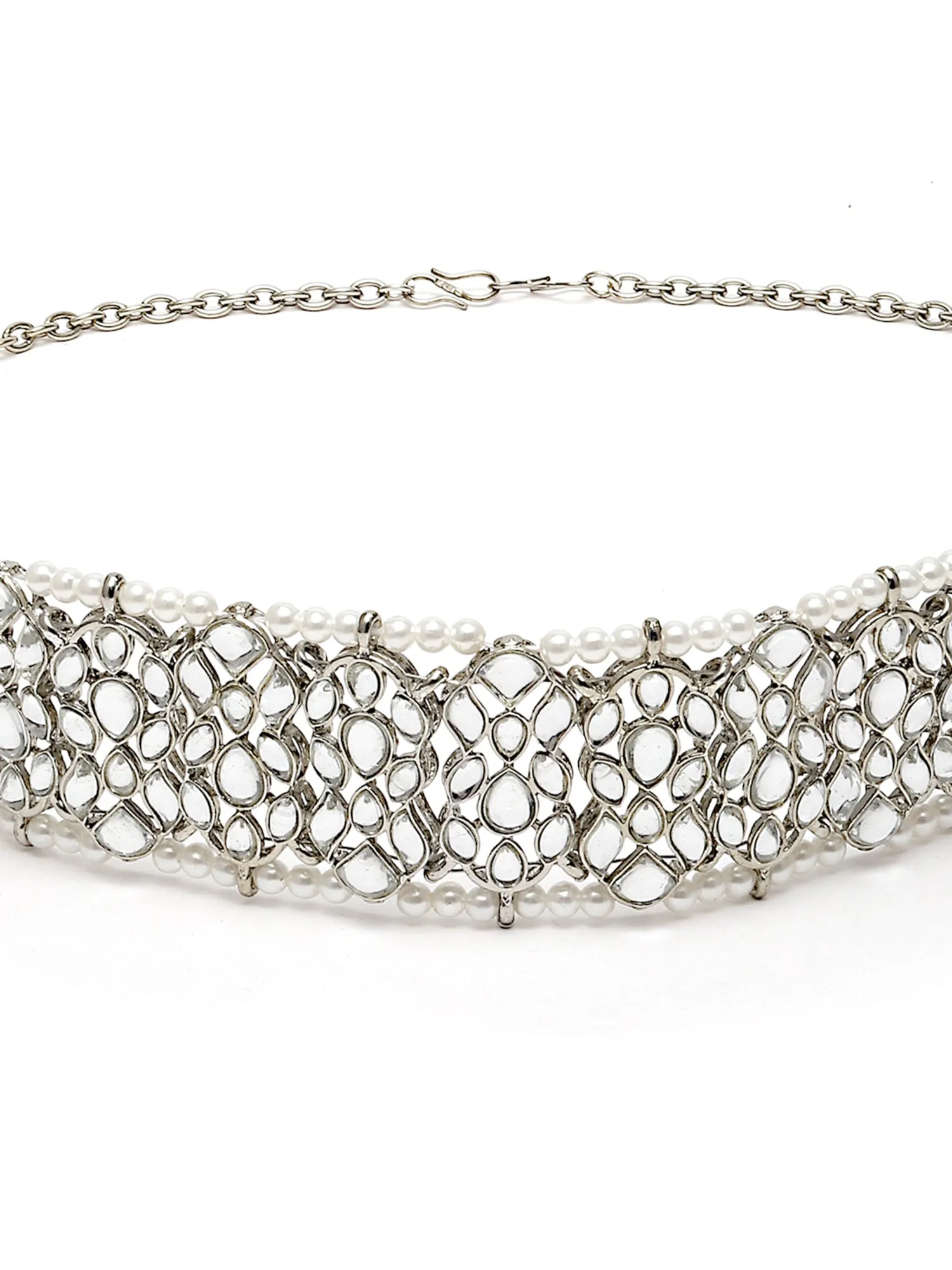Karatcart Oxidised Silver Handcrafted Embellished Kundan Hairband for Women