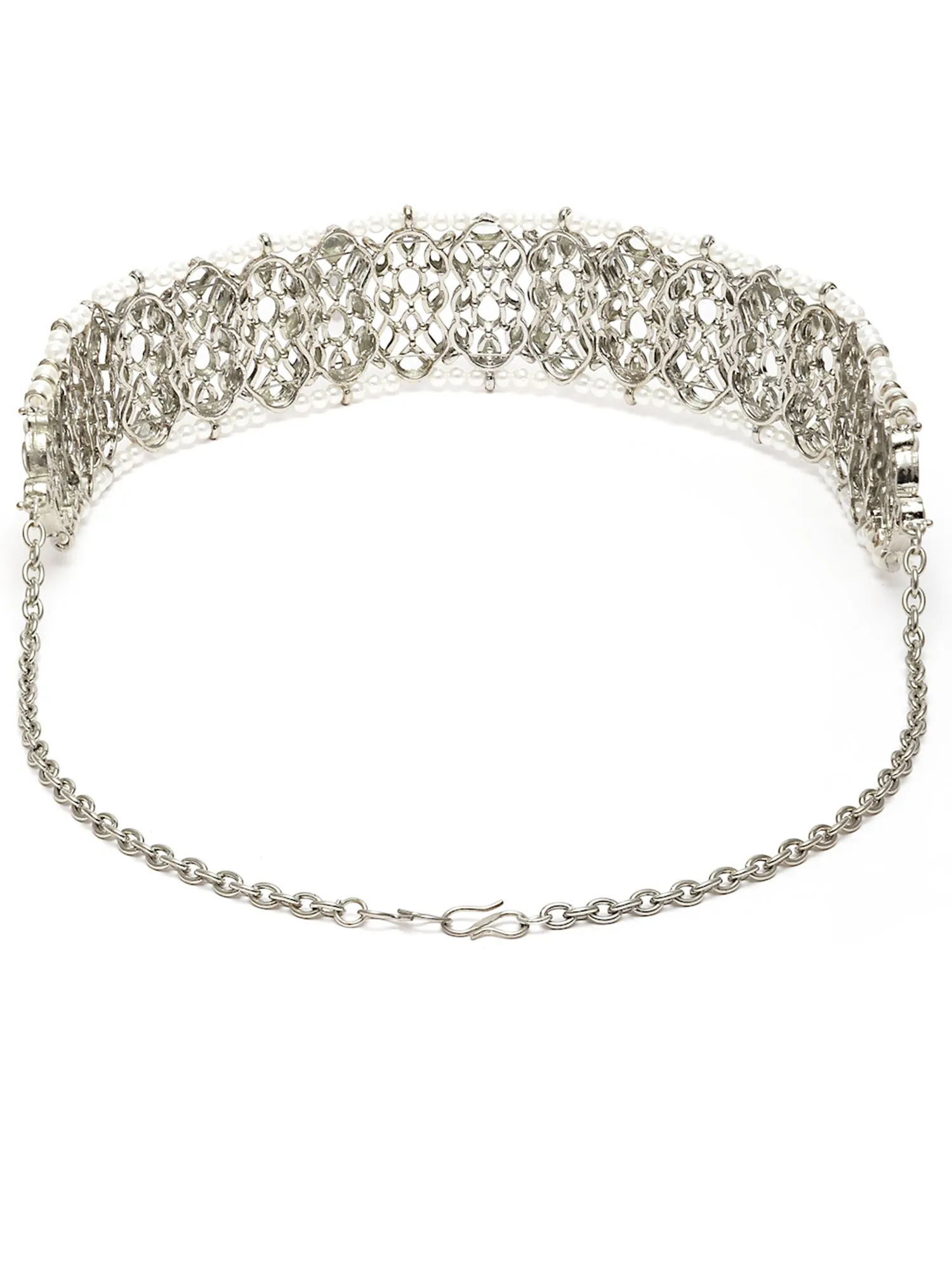 Karatcart Oxidised Silver Handcrafted Embellished Kundan Hairband for Women
