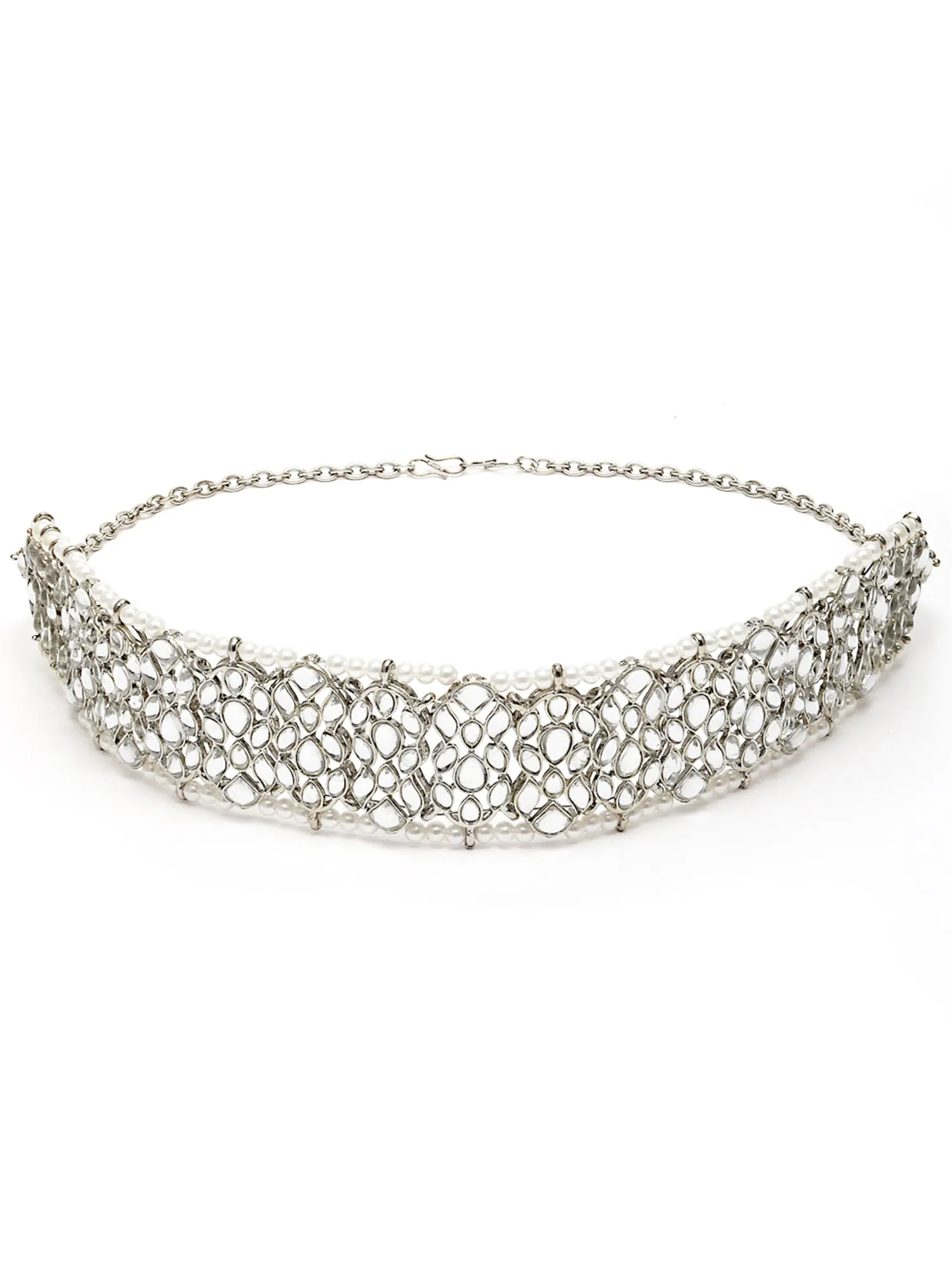 Karatcart Oxidised Silver Handcrafted Embellished Kundan Hairband for Women
