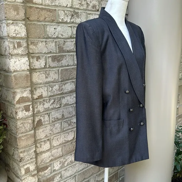 Kasper A.S.L. Double Breasted Charcoal Gray Blazer - Petite 10