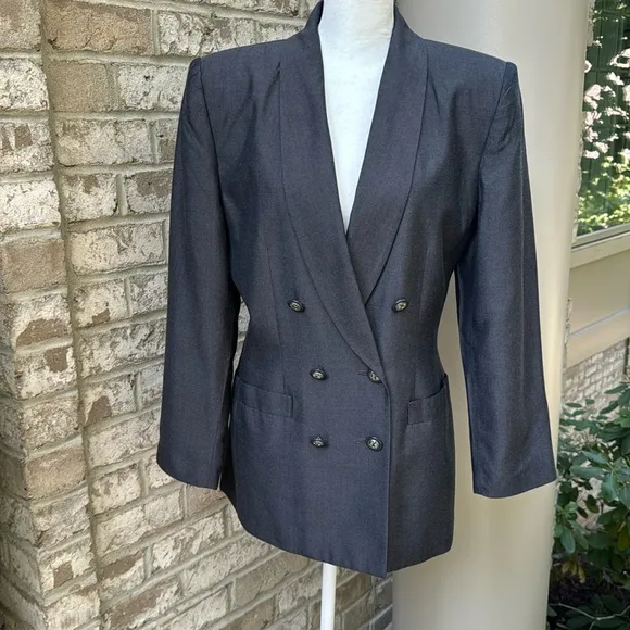 Kasper A.S.L. Double Breasted Charcoal Gray Blazer - Petite 10