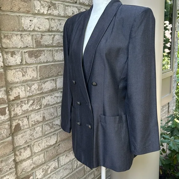 Kasper A.S.L. Double Breasted Charcoal Gray Blazer - Petite 10
