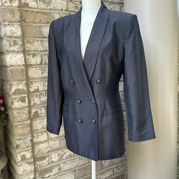 Kasper A.S.L. Double Breasted Charcoal Gray Blazer - Petite 10