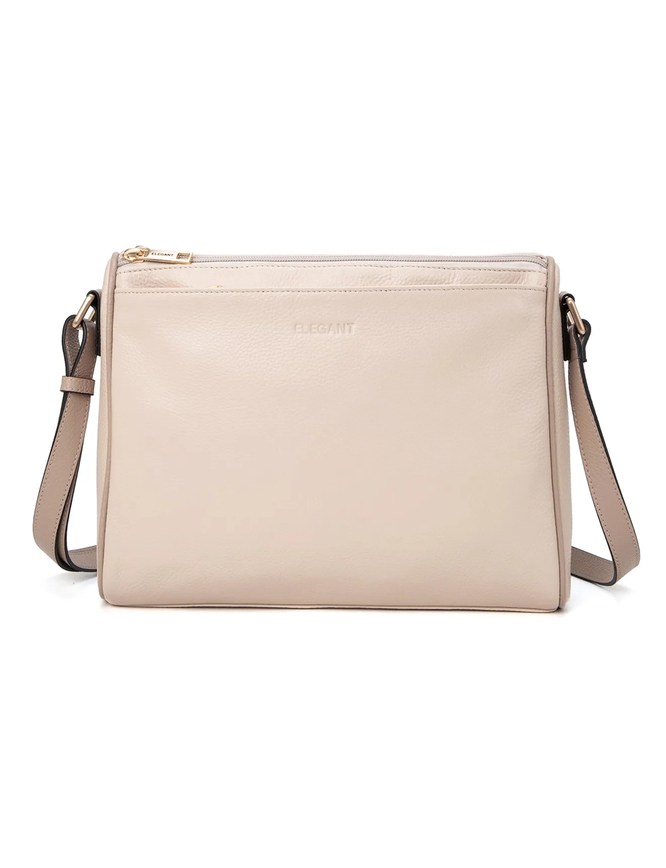 KATRINA MULTI COMPARTMENT LEATHER XBODY BAG- E1-0835-IVORY/PUTTY