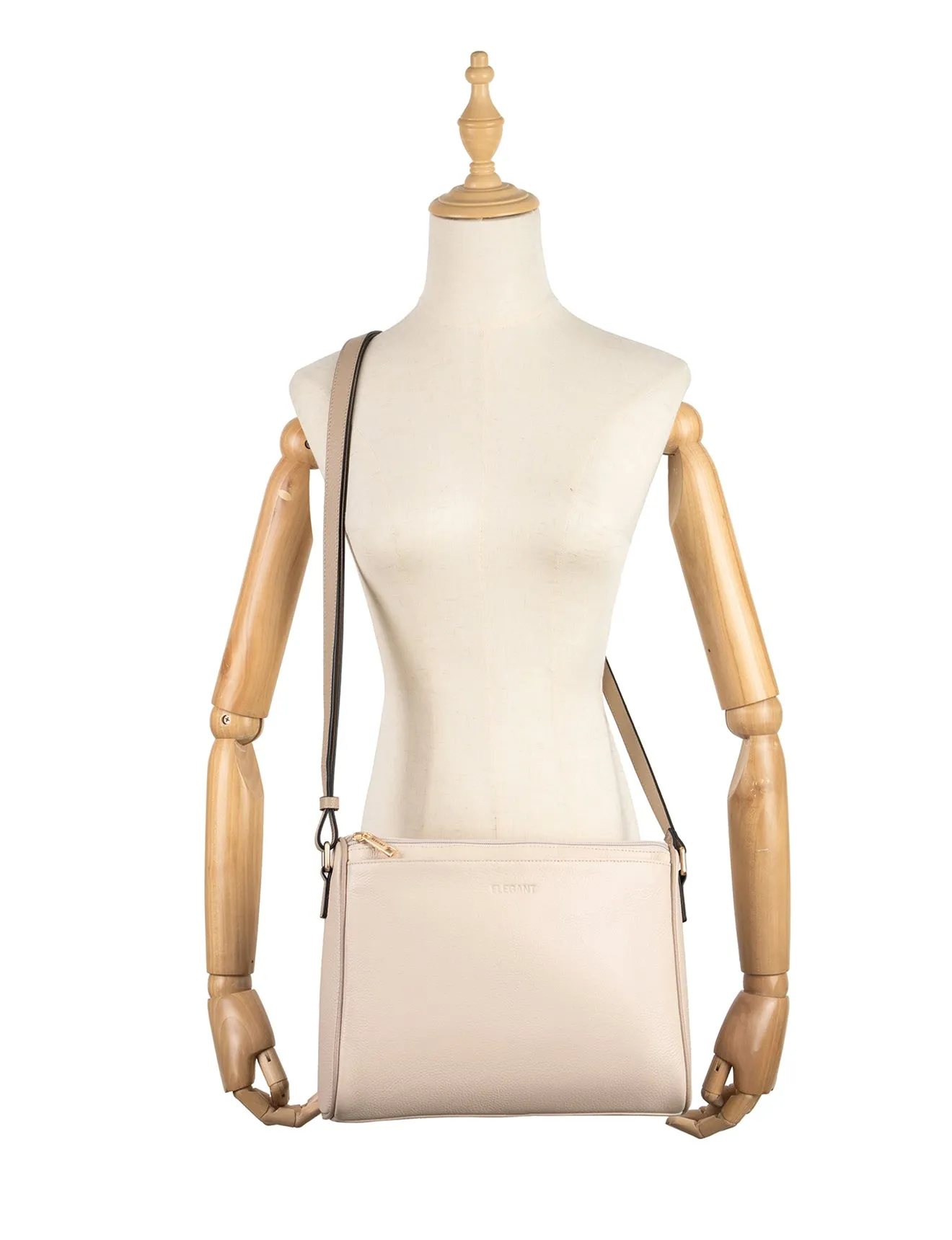 KATRINA MULTI COMPARTMENT LEATHER XBODY BAG- E1-0835-IVORY/PUTTY