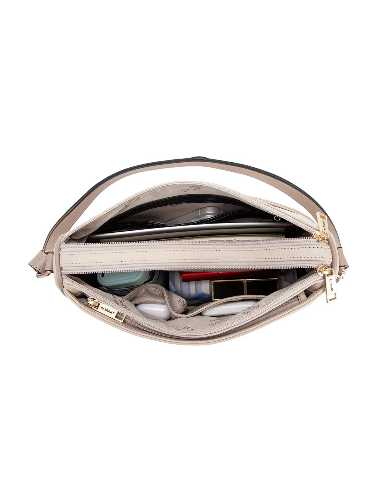 KATRINA MULTI COMPARTMENT LEATHER XBODY BAG- E1-0835-IVORY/PUTTY