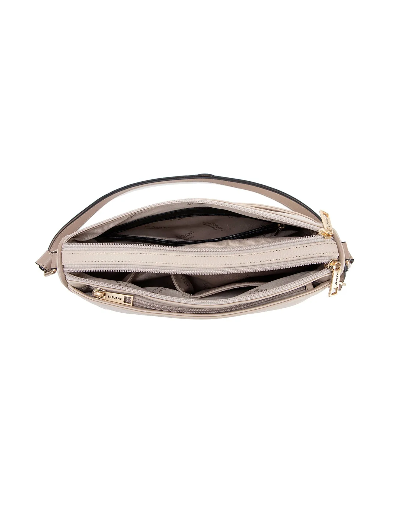 KATRINA MULTI COMPARTMENT LEATHER XBODY BAG- E1-0835-IVORY/PUTTY