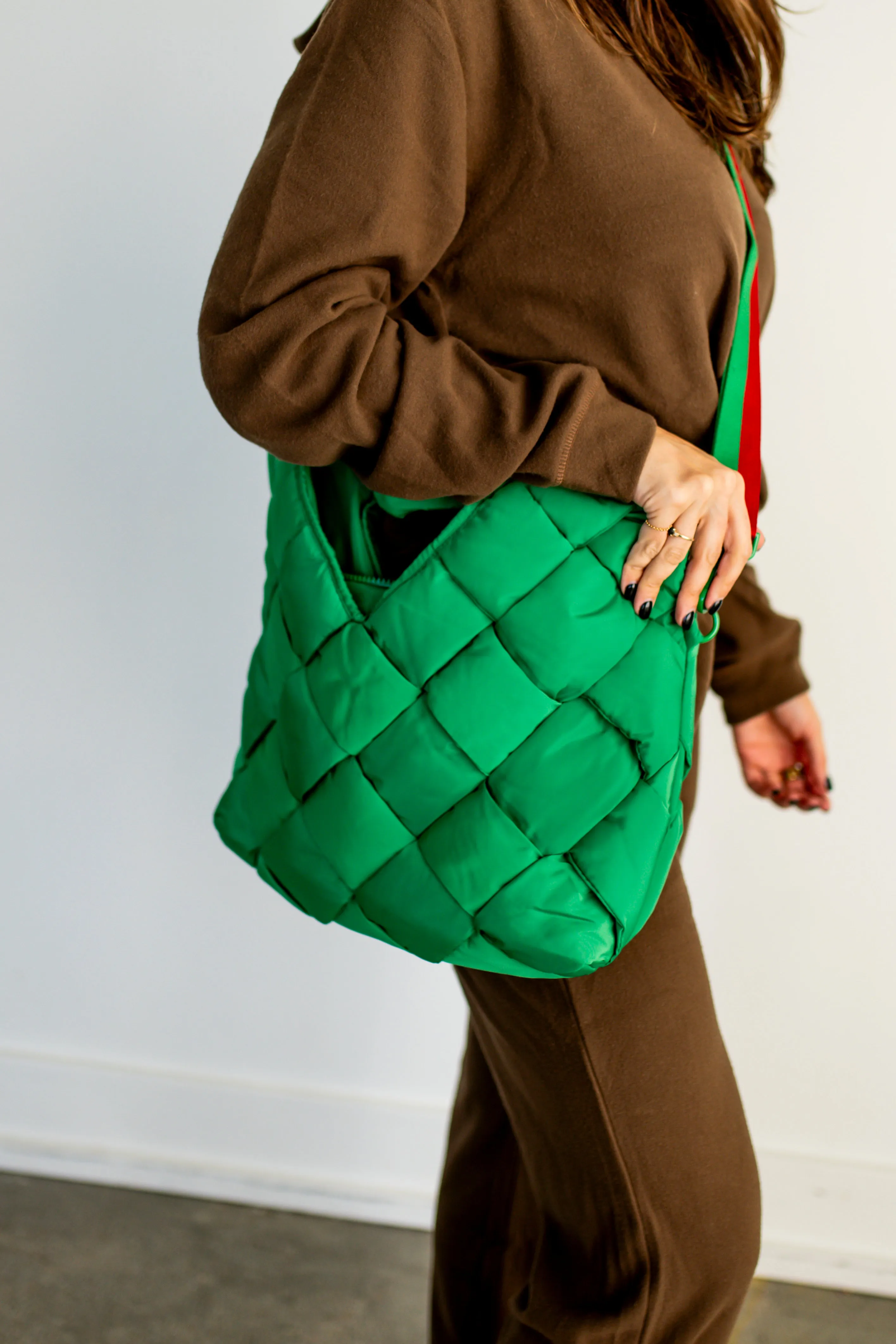 Kelly Green Revelation Woven Nylon Tote Crossbody