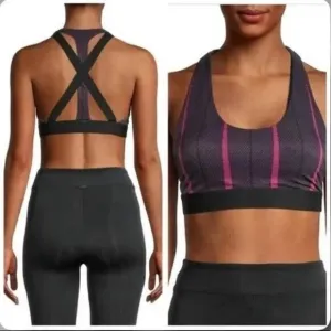 KORAL Black Skyscraper Striped criss croos back Sports Bra size M