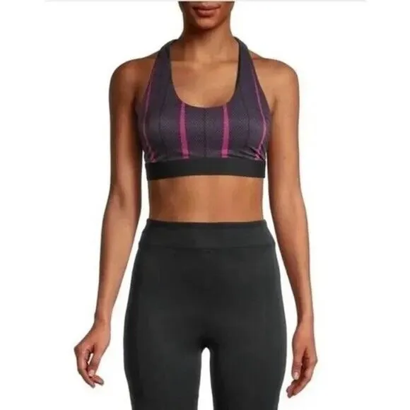 KORAL Black Skyscraper Striped criss croos back Sports Bra size M