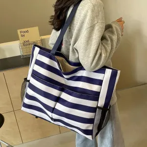 Korean Ins Style Art Contrast Waterproof Canvas Tote Bag Large Capacity Shoulder Lazy Shopping Beach Bag bolsas para mujeres