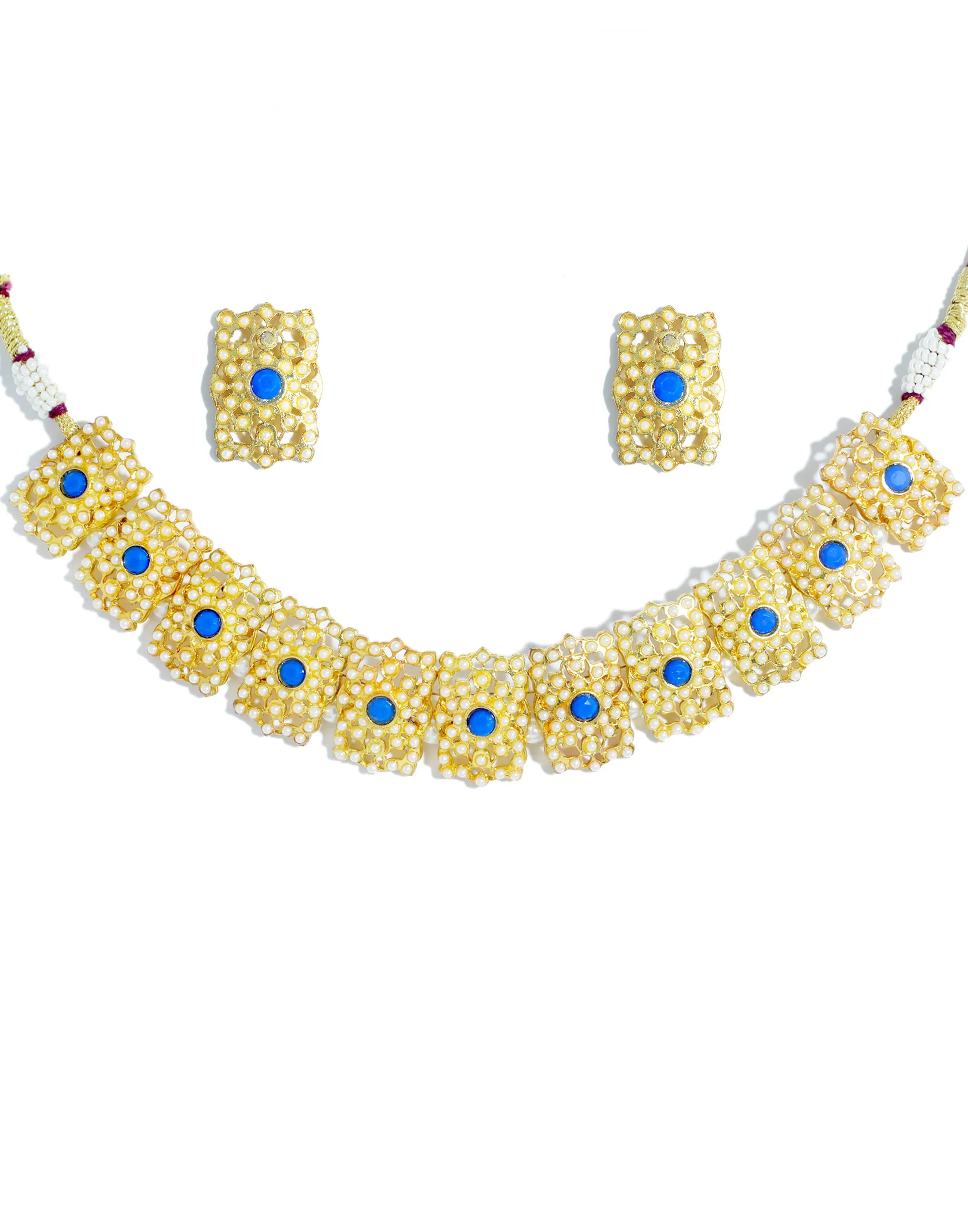 Kundan Blue Jadau Embellished Choker Necklace Set with Earrings