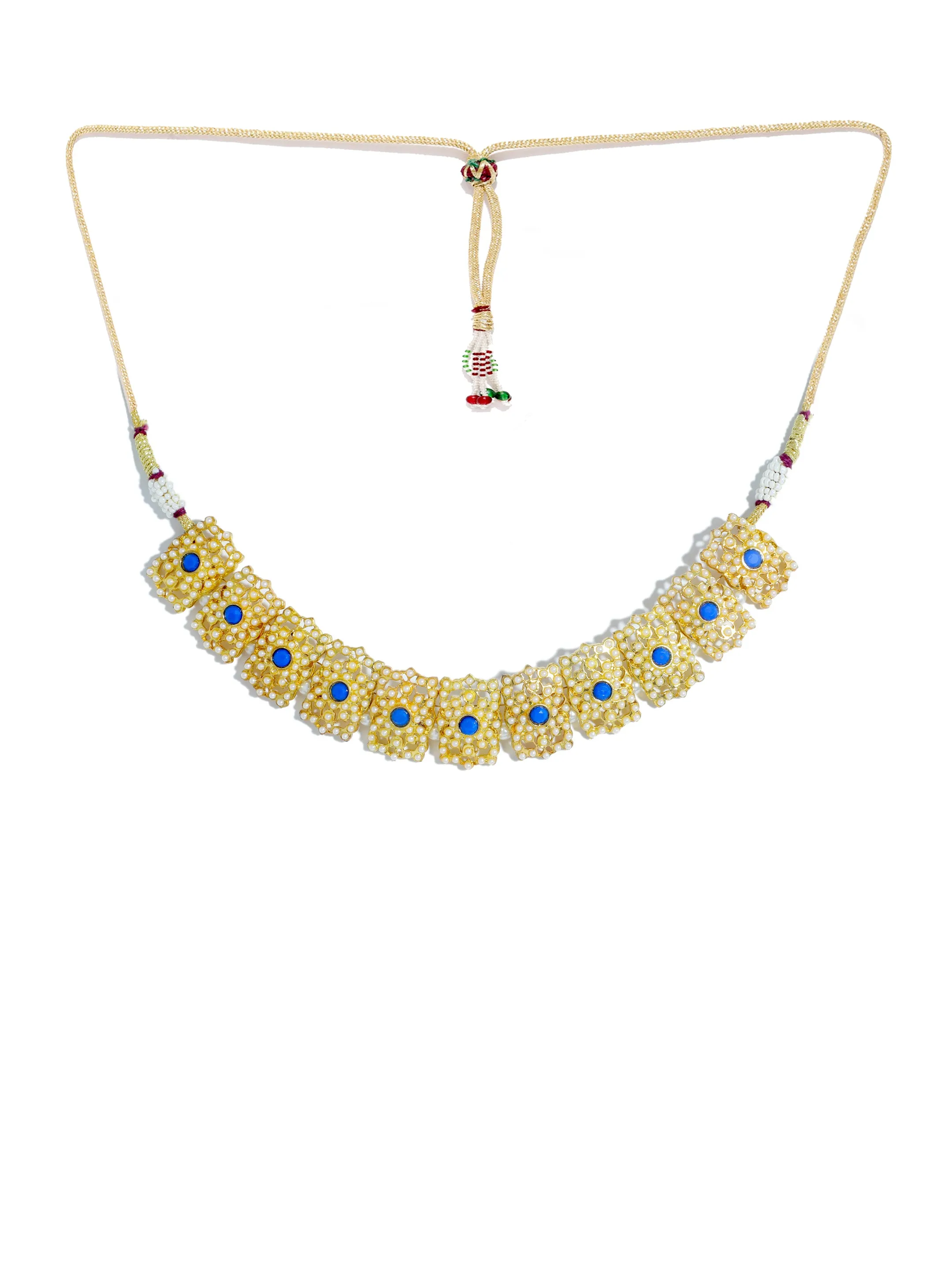 Kundan Blue Jadau Embellished Choker Necklace Set with Earrings
